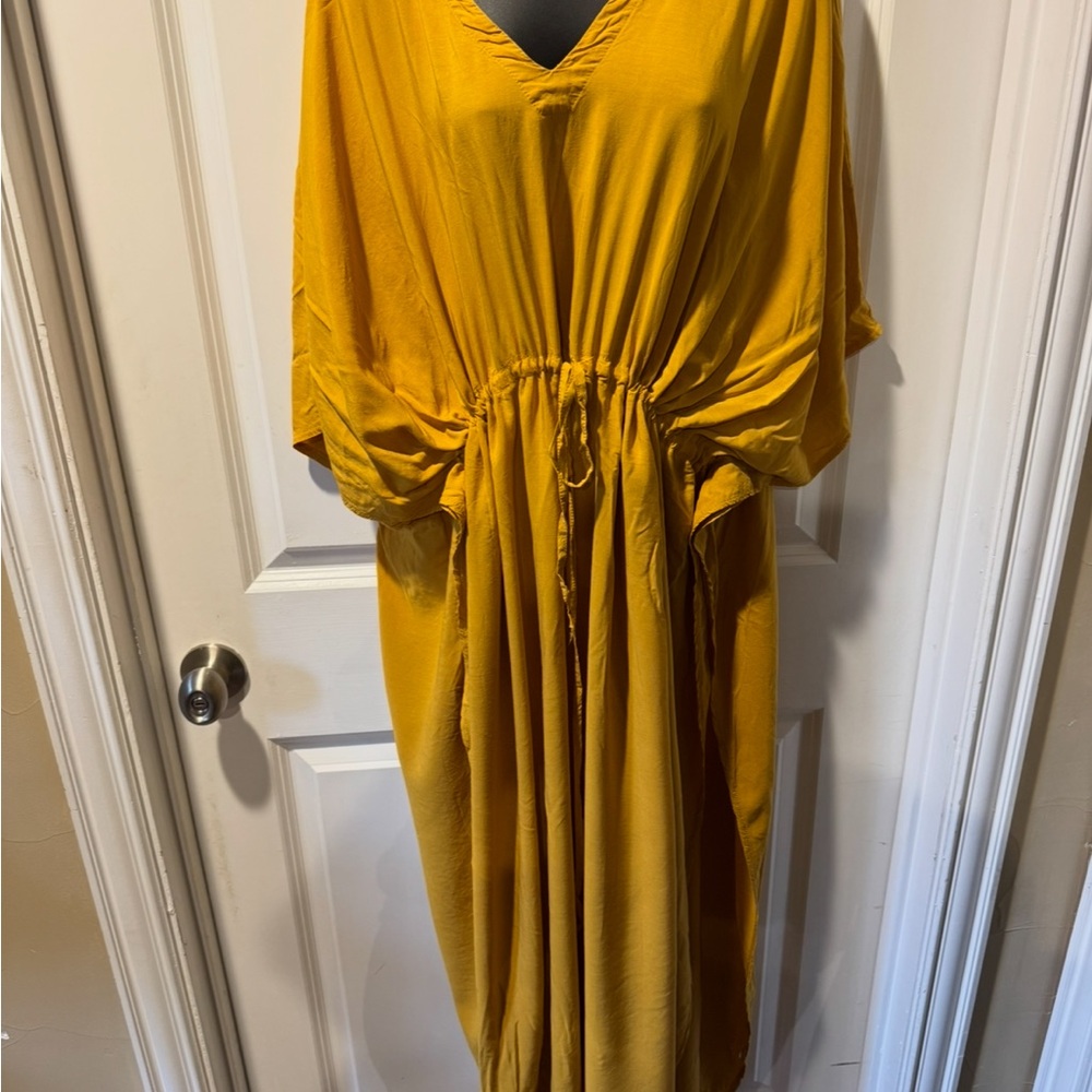 Mustard Yellow Flowing Midi Dress – Adjustable Waist